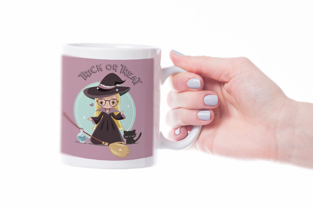 cute witch with glasses Halloween mug for kids