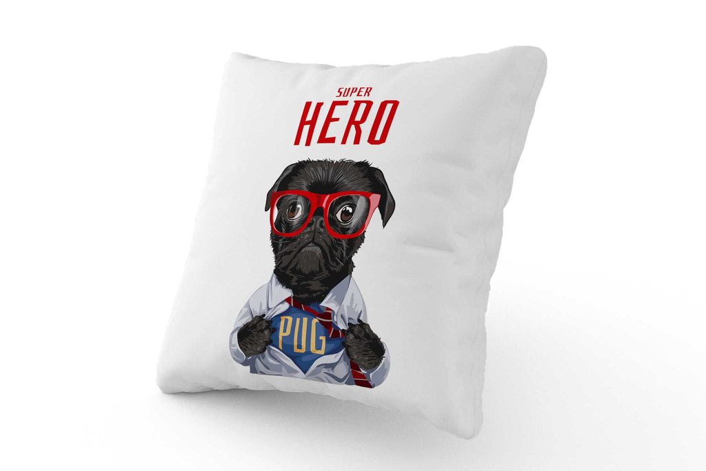 Cushion - Super Hero Pug with Glasses - Fairy Specs