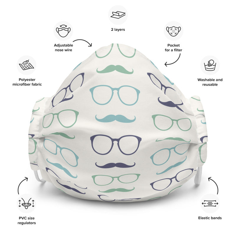 Fairy specs custom made face mask for opticians with eyeglasses pattern hipster moustache and glasses