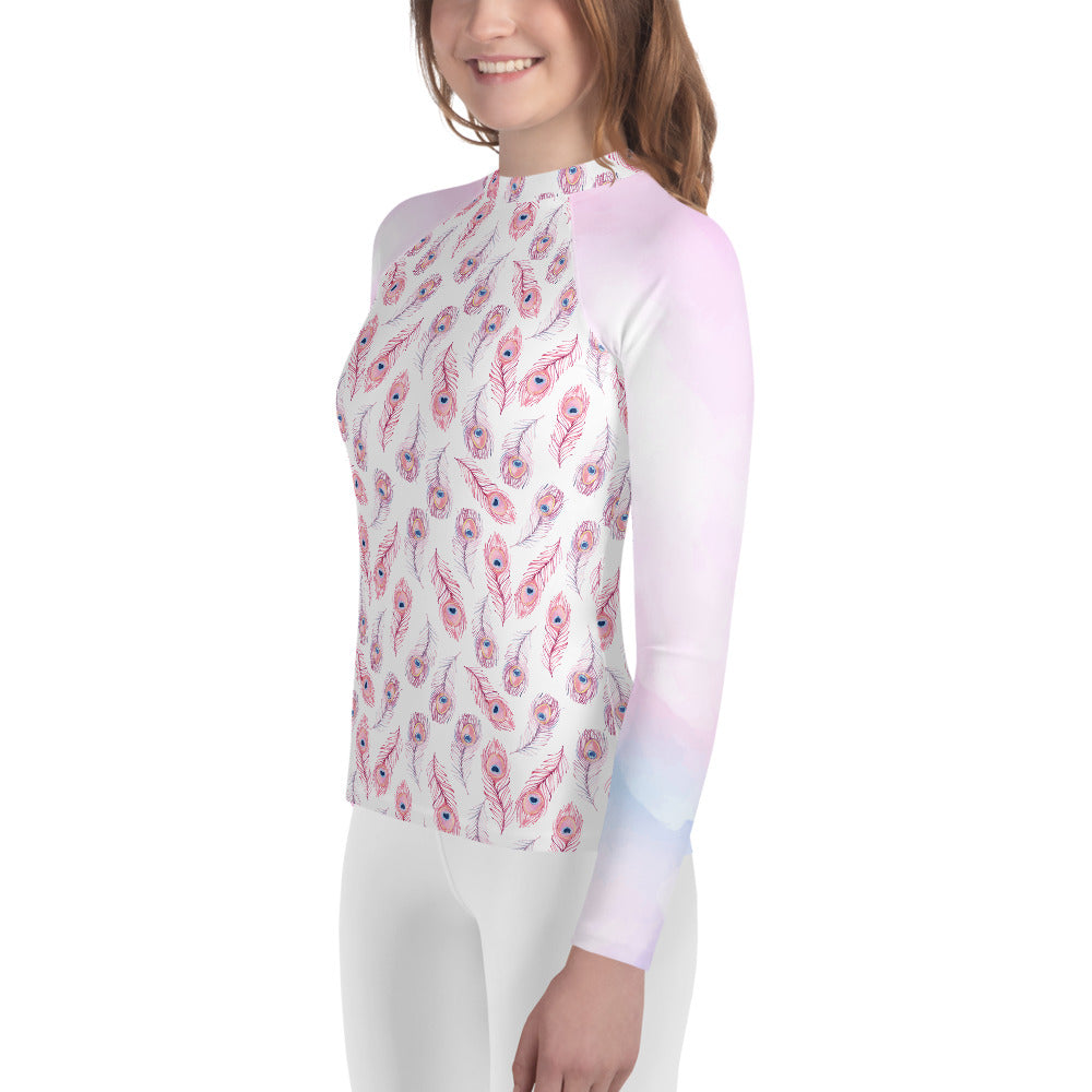 Youth Sun Safe UV Protection Rash Guard - Feathers (8-20y) - Fairy Specs