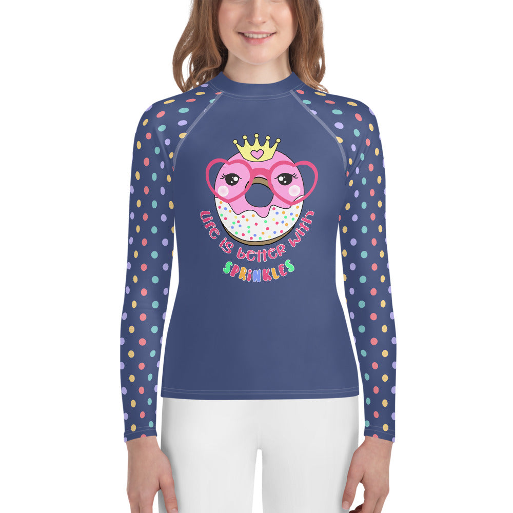 Youth Sun Safe UV Protection Rash Guard - Donut with Glasses (8-20y) - Fairy Specs
