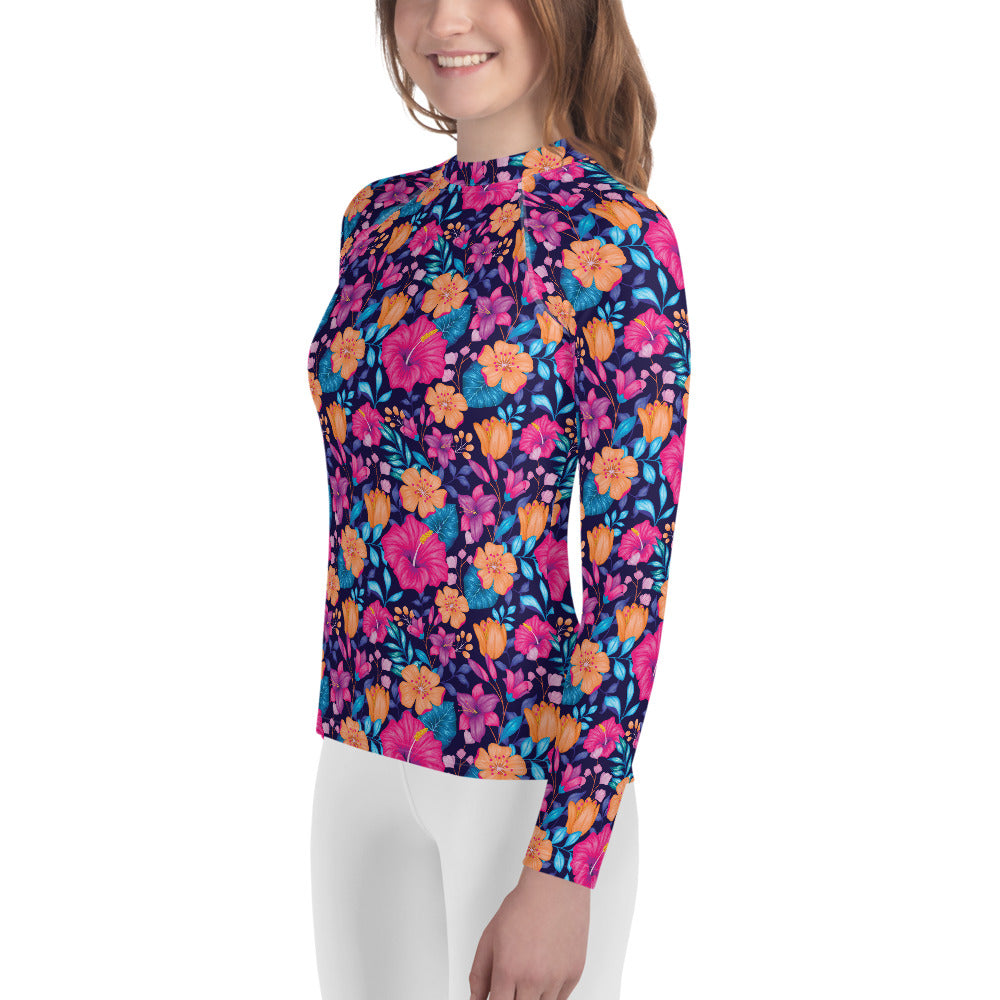 Youth Sun Safe UV Protection Rash Guard - Floral (8-20y) - Fairy Specs